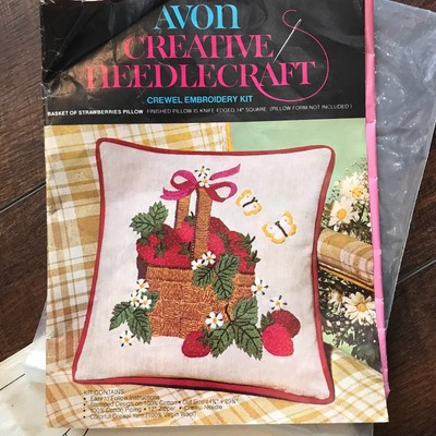 Vintage Crewel Wool Yarn Basket of Strawberries Pillow Kit Craft Butterflies | eBay US