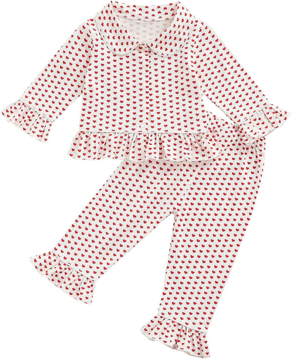 Amazon.com: KMBANGI Toddler Baby Girl Two Piece Pajamas Set Long Sleeve Ruffle Button Down Pajamas T | Amazon (US)