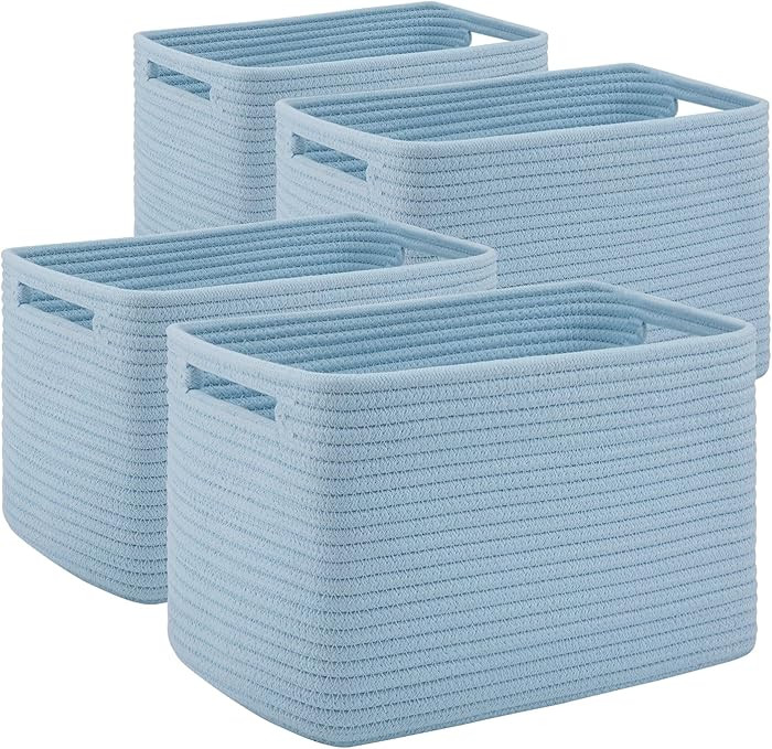 4 Pack Storage Baskets for Organizing Toys, Towels, and Clothes, Woven Basket for Shelves, Sturdy... | Amazon (US)