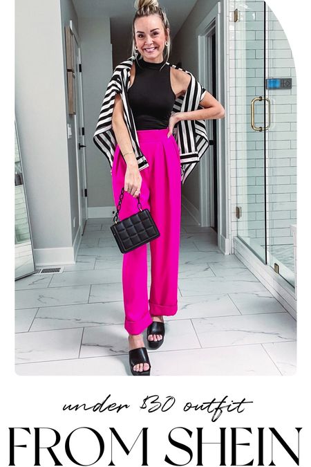 This $30 outfit is a great way to try some trends, without breaking the bank👏  The bodysuit is under $3!  And trousers and bright colors are very “IN” this year, and no better way to try a trend than getting the pants for $17!  

Everything I’m wearing is TTS - wearing XS in all.

#affordablestyle #petitestyleblogger #shein #springoutfitideas #sheinstyle #springoutfitinspo