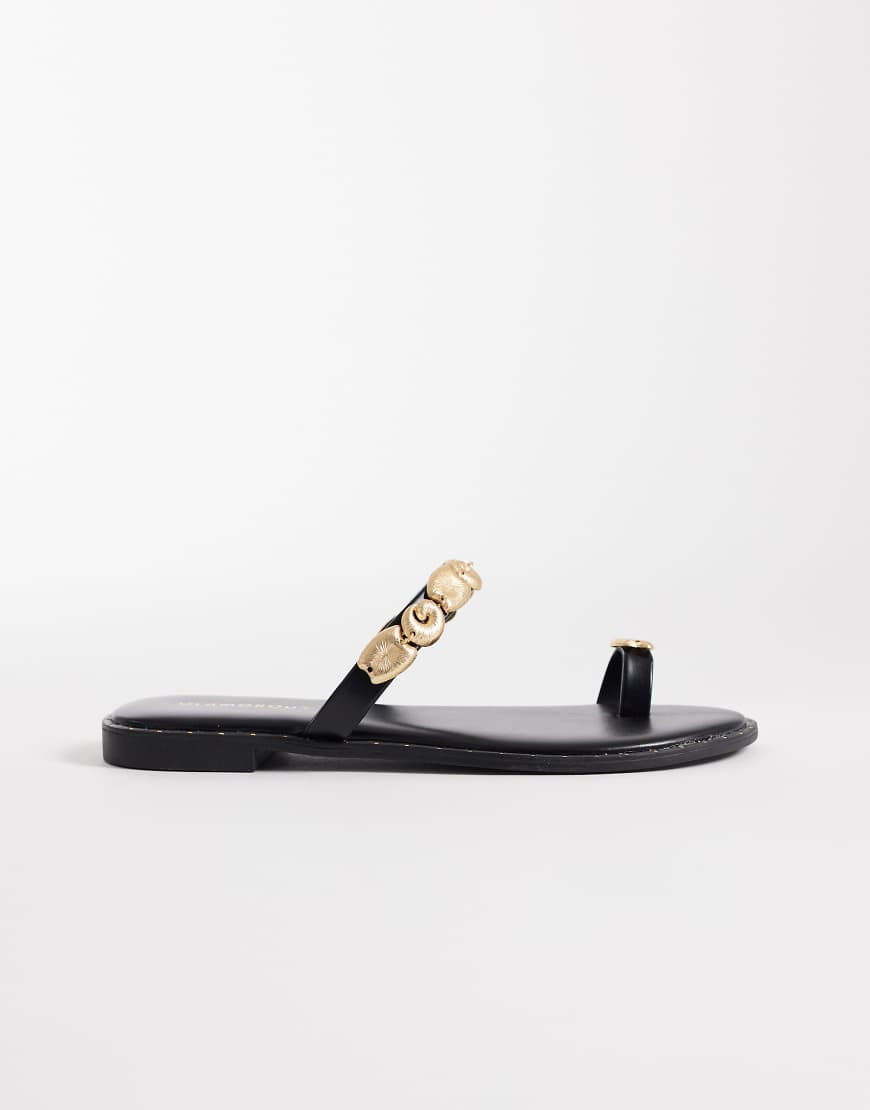 Glamorous flat sandals with gold shells in black | ASOS (Global)