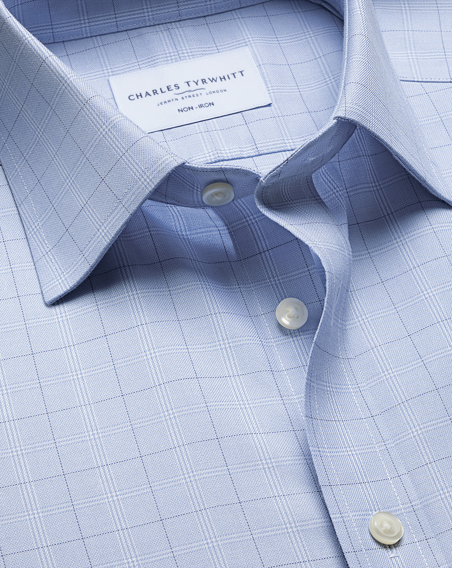 Non-Iron Twill Check Shirt \u2013 Mid Blue | Charles Tyrwhitt