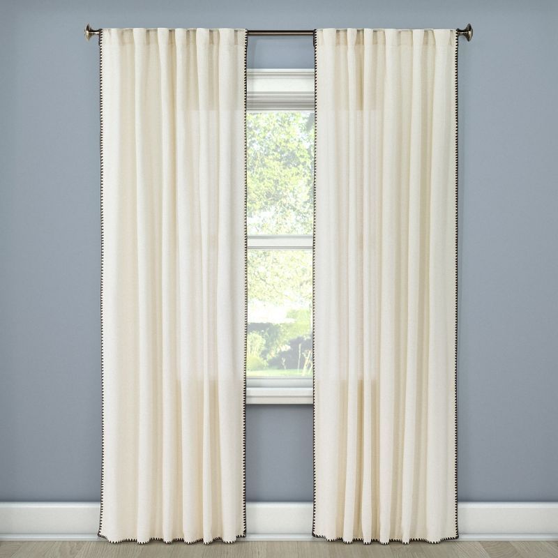 84&#34;x54&#34; Stitched Edge Light Filtering Curtain Panel Cream - Threshold&#8482; | Target