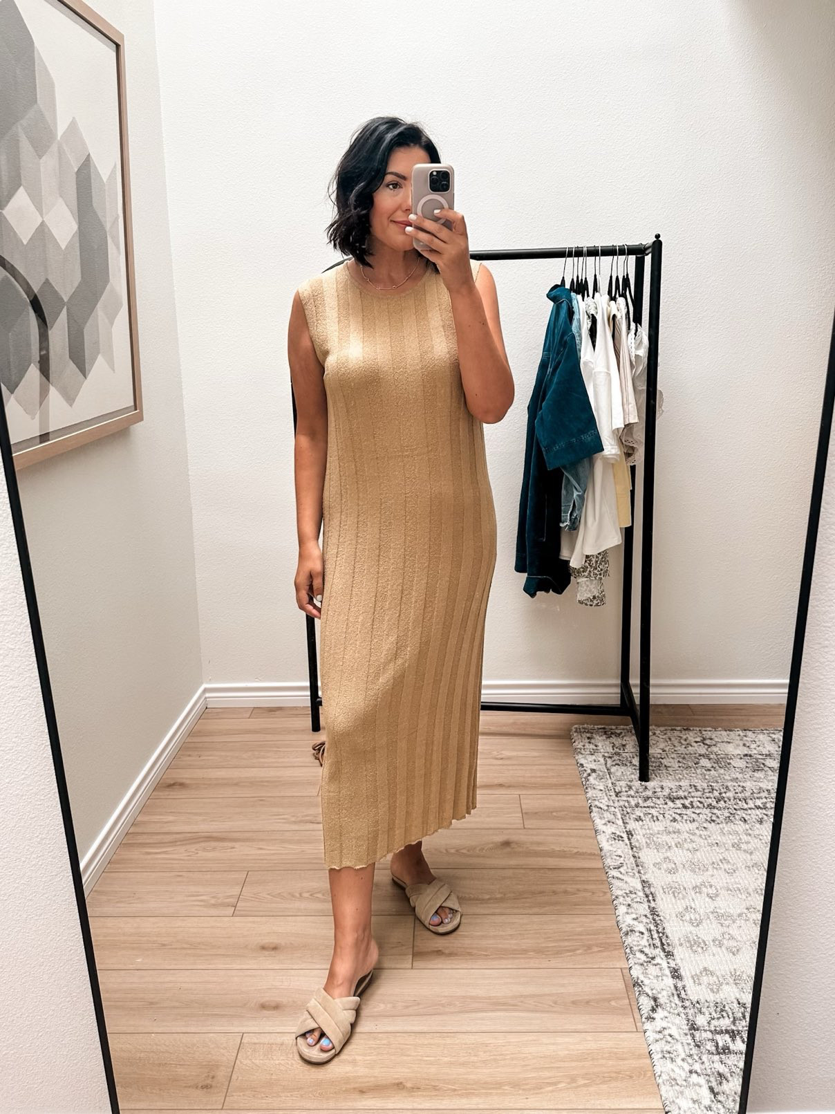 Okay so I bought this one because I thought ‘swimsuit coverup’ BUT you guys – no. It’s a really pretty dress! It is a more textured knit, but not Terry cloth like I initially thought. So keep that in mind! You could wear it to the pool, of course, but it’s a really cute dress for dinner too. 

I am in the ‘khaki’ color, it’s true khaki / light tan. I am in the large, it is a fitted dress so the large is great for me!. 

 