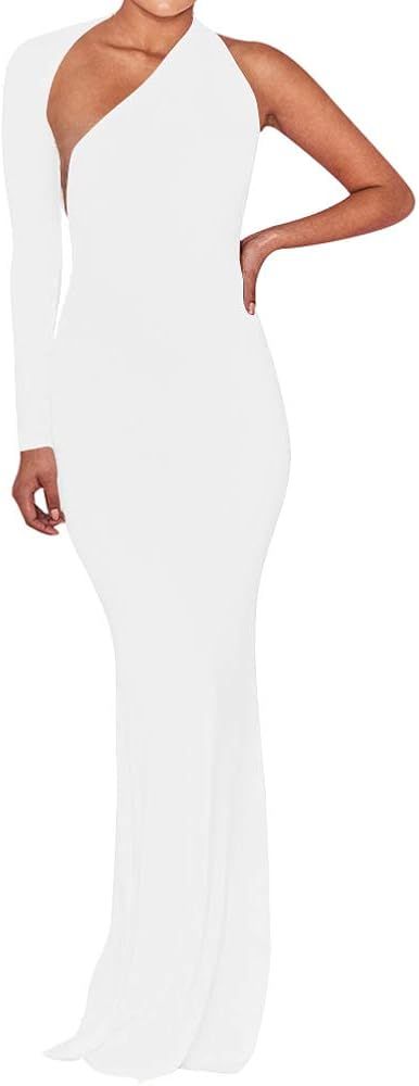 Amazon.com: BEAGIMEG Women's Sexy Elegant One Shoulder Backless Evening Long Dress : Clothing, Shoes | Amazon (US)