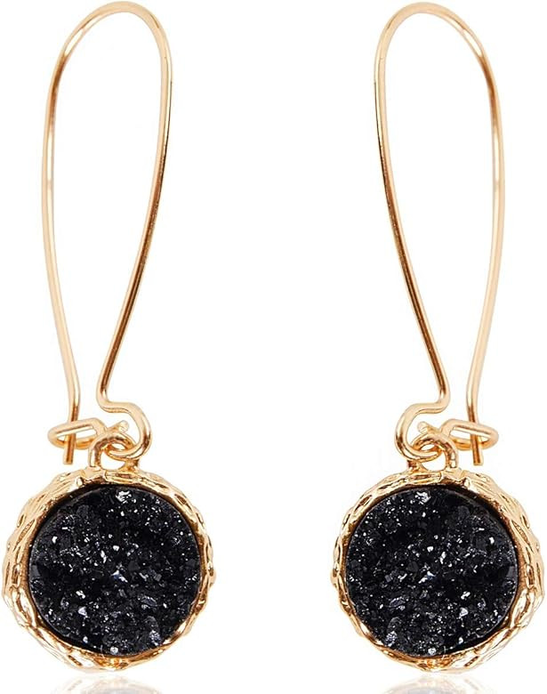 Humble Chic Simulated Druzy Threaders - Boho Glitter Upside-Down Long Hoop Dangle Drop Earrings for  | Amazon (US)