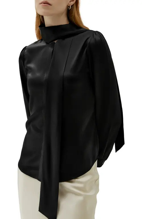 Lilysilk Bow-tie Neck Silk Blouse in Black at Nordstrom, Size X-Small | Nordstrom