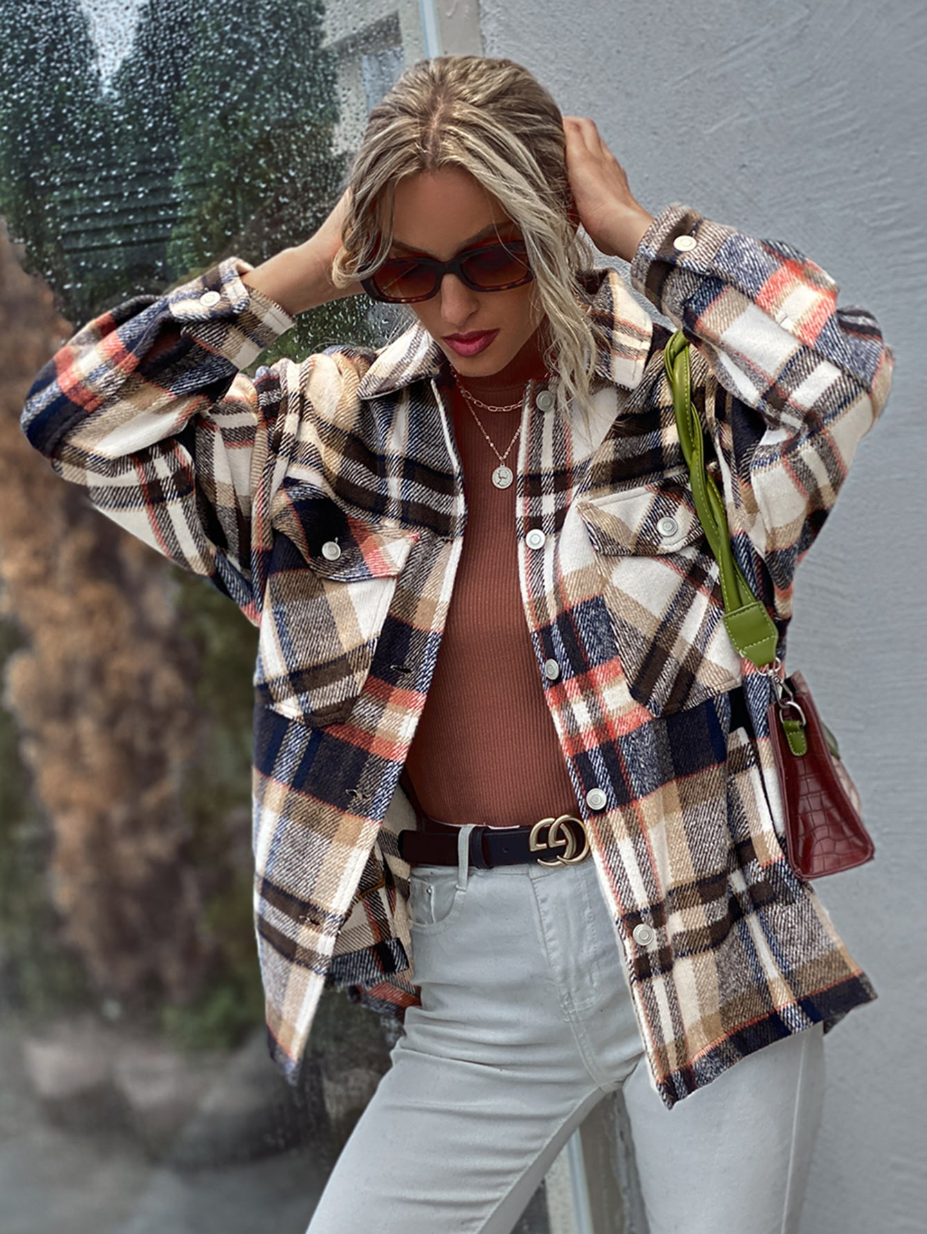 Plaid Button Through Oversized Coat | SHEIN