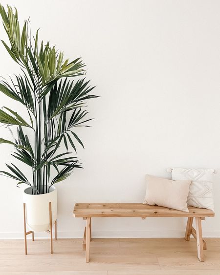 Love how our entryway is coming together. This faux palm plant & gold planter are the perfect addition to this space. My exact planter is low in stock so I linked a similar!

// #ltkfind #ltkhome #ltkstyletip #ltkunder50 #ltkunder100 home decor, hallway, entryway, fake plant, gold plant stand, bench, throw pillows, World Market, Wayfair, Nearly Natural, Amazon, Amazon home, Amazon finds, neutral, neutrals, minimalist