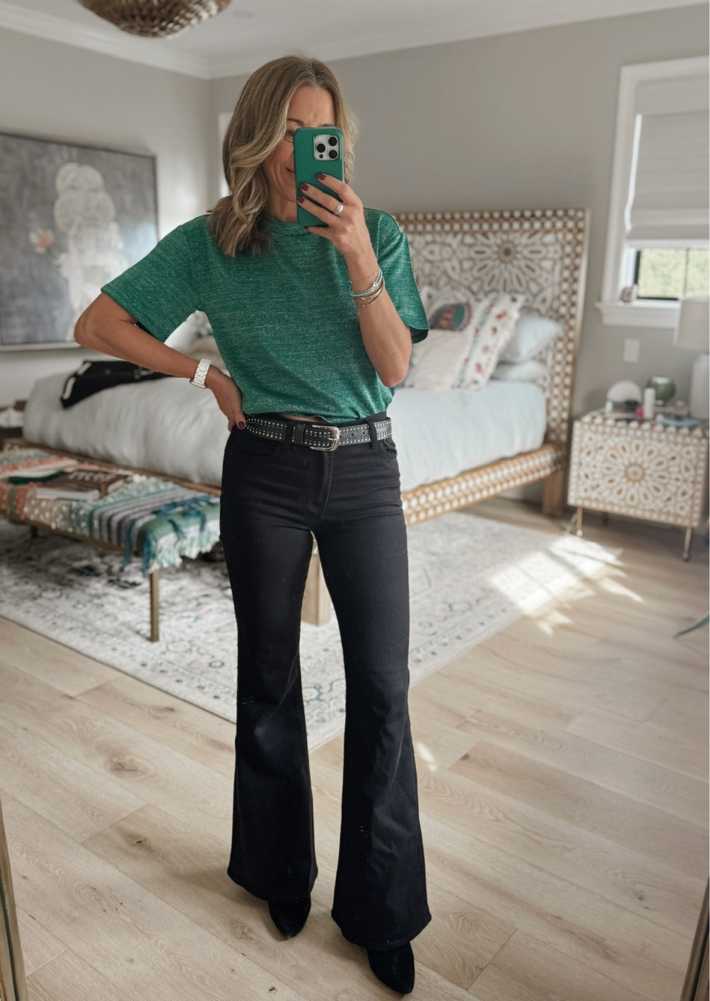 Festive in flares! This shimmer tee brings the holiday and these flares bring the fun! 

#LTKHoliday #LTKStyleTip #LTKSeasonal