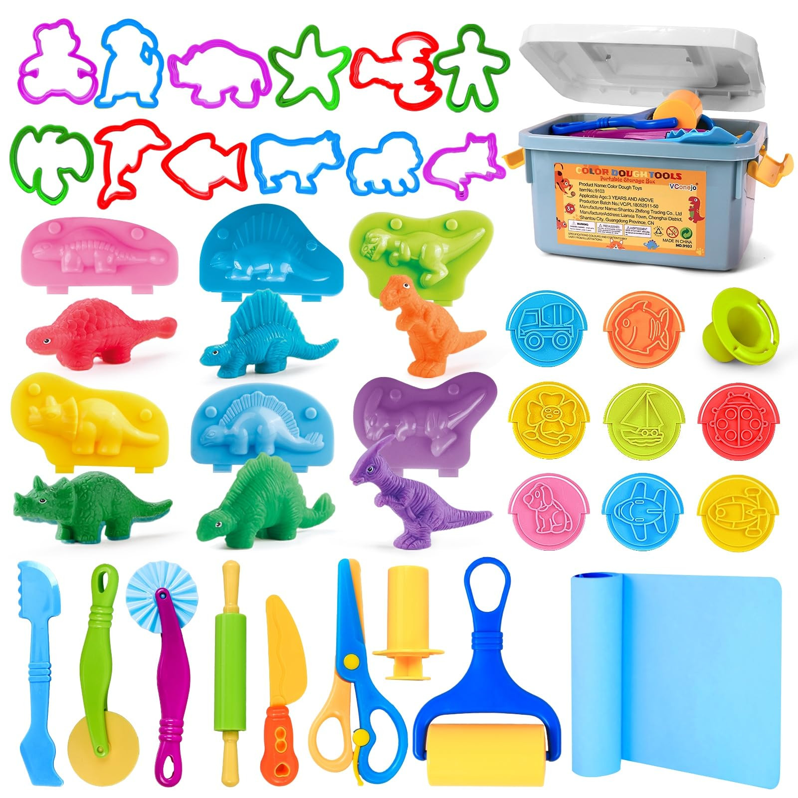 VConejo Dough Tools Play Sets for Kids, 37pcs Clay and Dough Accessories with Storage Container, ... | Amazon (US)