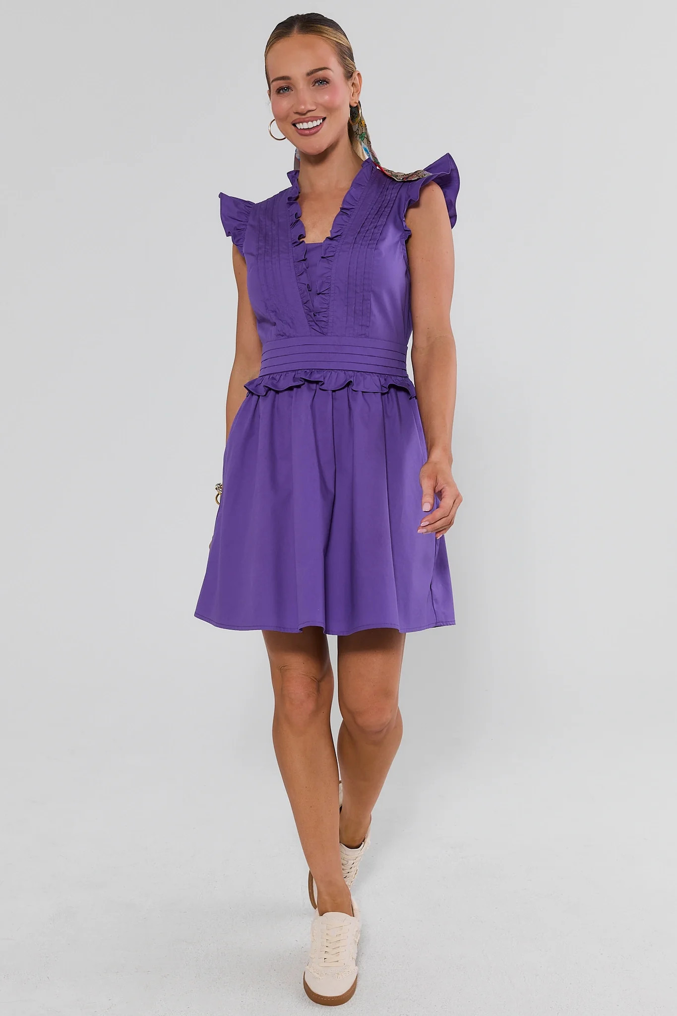 Makayla Purple Flutter Sleeve Short Dress | Avara