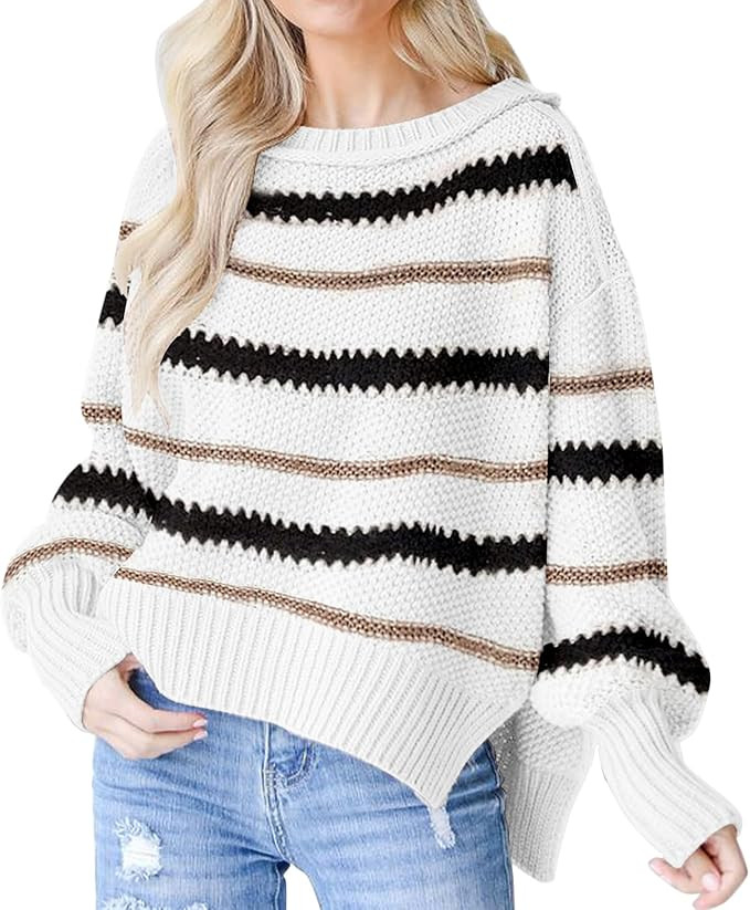 Womens Oversized Casual Sweaters Batwing Long Sleeve Crew Neck Chunky Ribbed Knit Pullover Loose ... | Amazon (US)