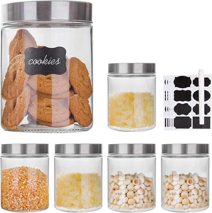 Glass Storage Jars with Stainless Steel Lids For The Kitchen,Set of 6,27 oz | Amazon (US)