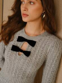 MOTF STUDIO WOOL CONTRAST BOW KEYHOLE NECK CABLE KNIT SWEATER DRESS | SHEIN