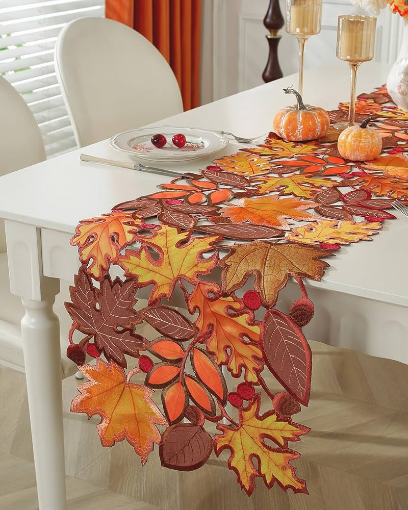Fall Decorations for Home Fall Table Runner 68 Inches Long with Embroidered Maple Leaf. Thanksgiv... | Amazon (US)
