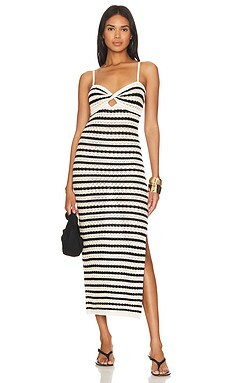 NICHOLAS Elora Twist Front Cutout Knit Lace Midi Dress in Cream & Black from Revolve.com | Revolve Clothing (Global)