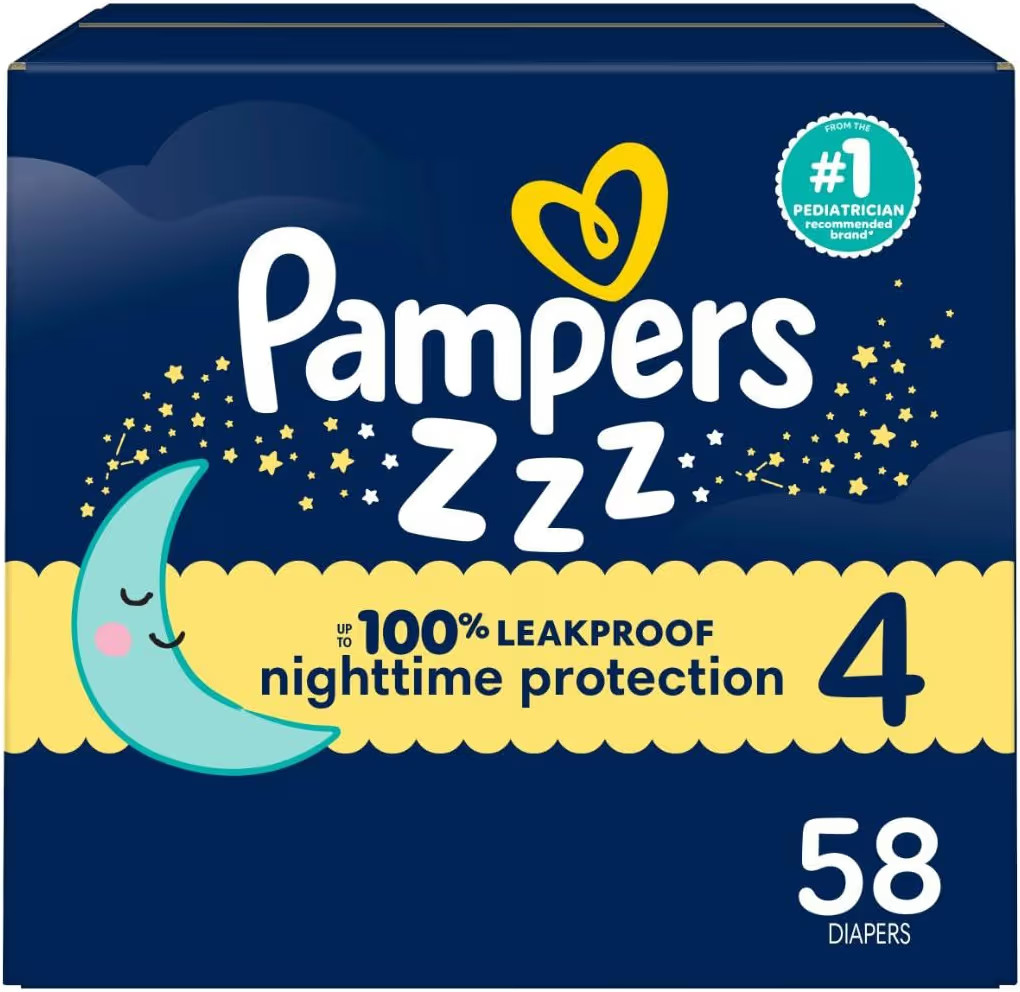 Pampers ZZZ Overnight Diapers, Size 4 (22-37 lbs), 58 Count, Nighttime Protection Disposable Baby... | Amazon (US)