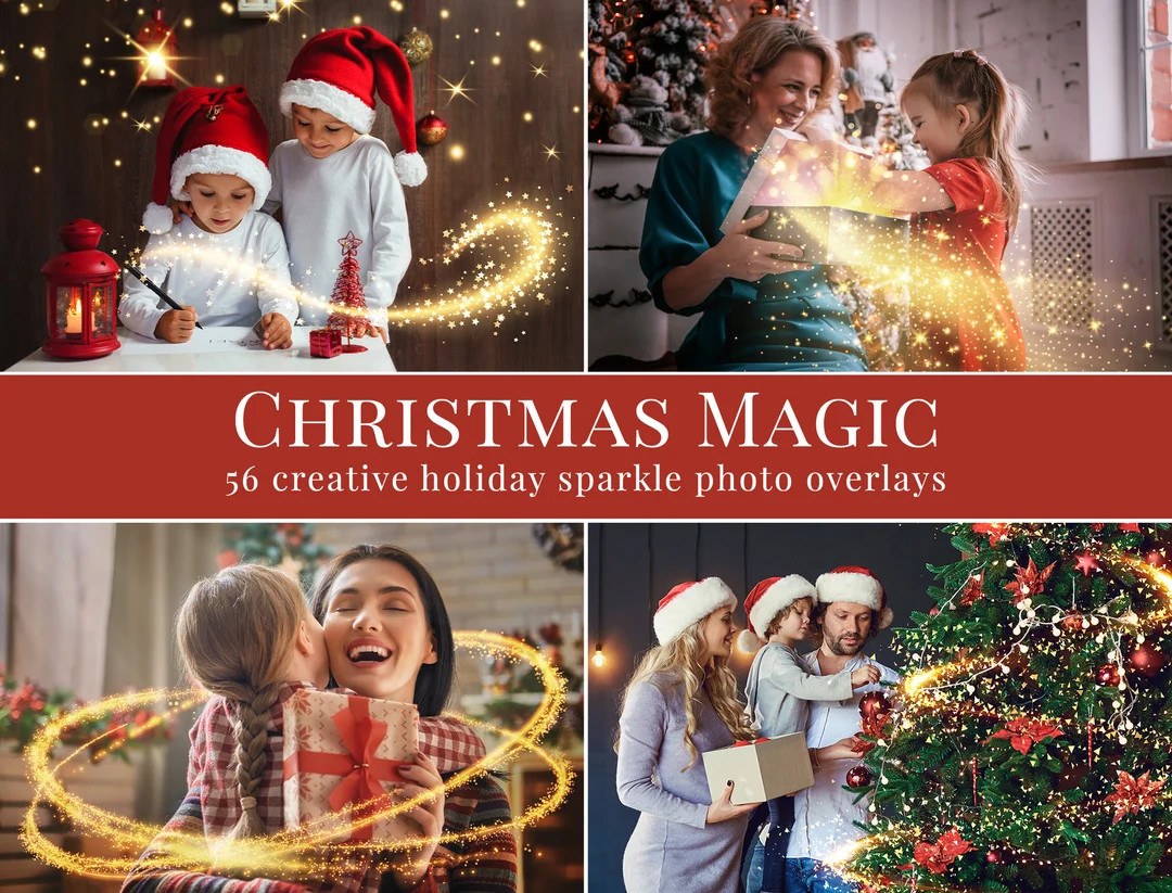 56 Christmas Magic Photo Overlays | Holiday Sparklers & Bokeh Effects for Photoshop | Kids and Fa... | Etsy (US)