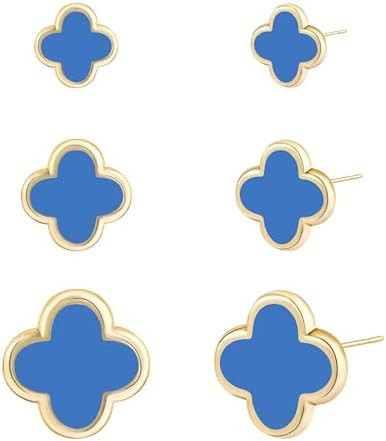 Clover Earring for Women 3 Pair Small Stud Four Leaf - 14K Gold Plated Hypoallergenic Lightweight... | Amazon (US)