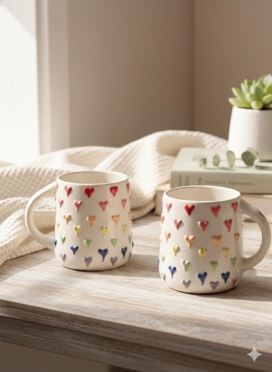 heart embossed Ceramic Mug 300 ml - Cute hearts 3D ceramic mug, Gift & Home Decor , Handmade hear... | Etsy (US)