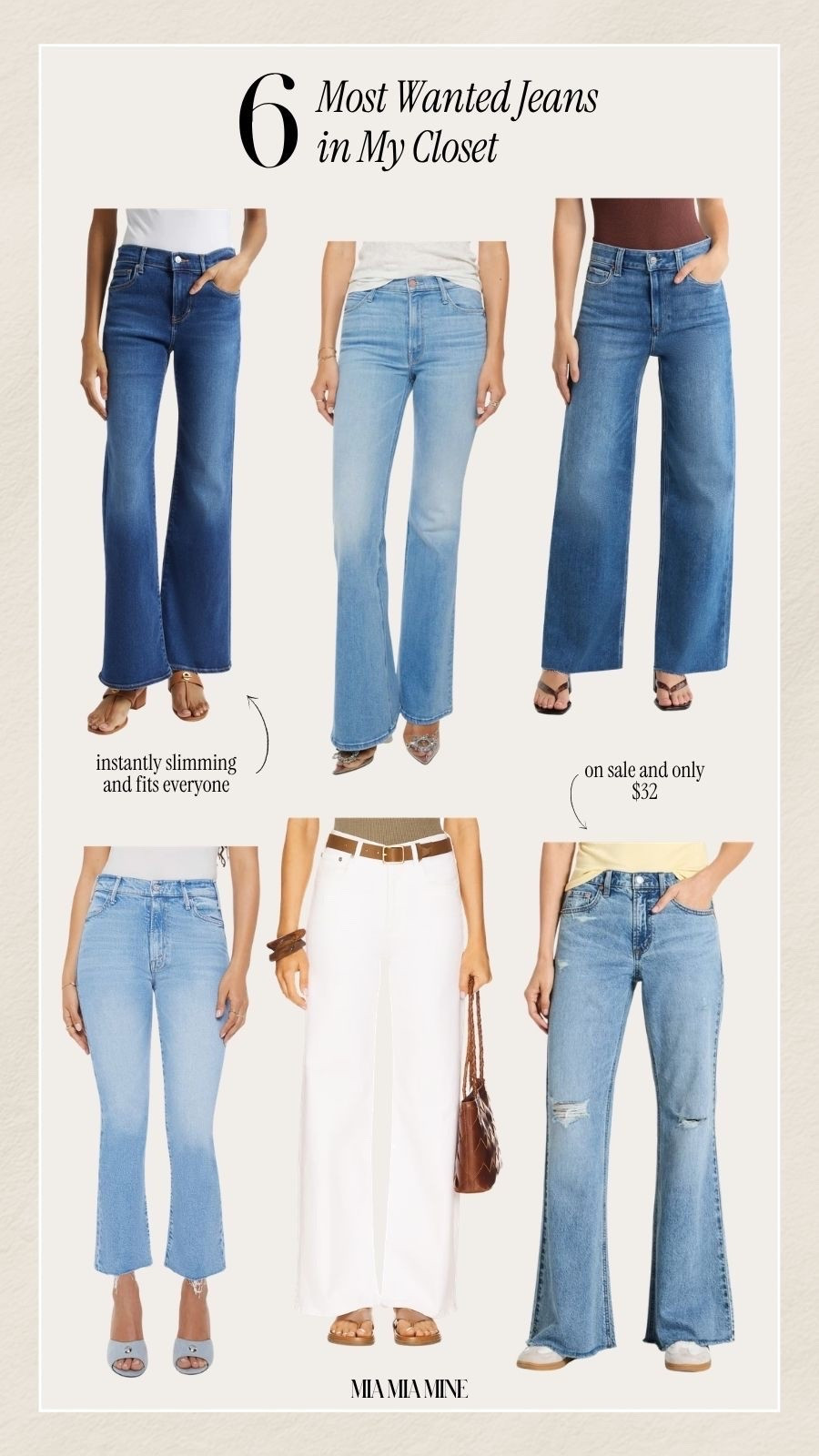 The 6 most flattering jeans in my closet right now
Veronica beard Crosby wide leg flares
Mother bootcut jeans
Paige Anessa wide leg Jean
Mother ankle jeans
Citizens white wide leg jeans s
Target distressed jeans on sale wearing a 0

#LTKOver40 #LTKmomlife #LTKPetite