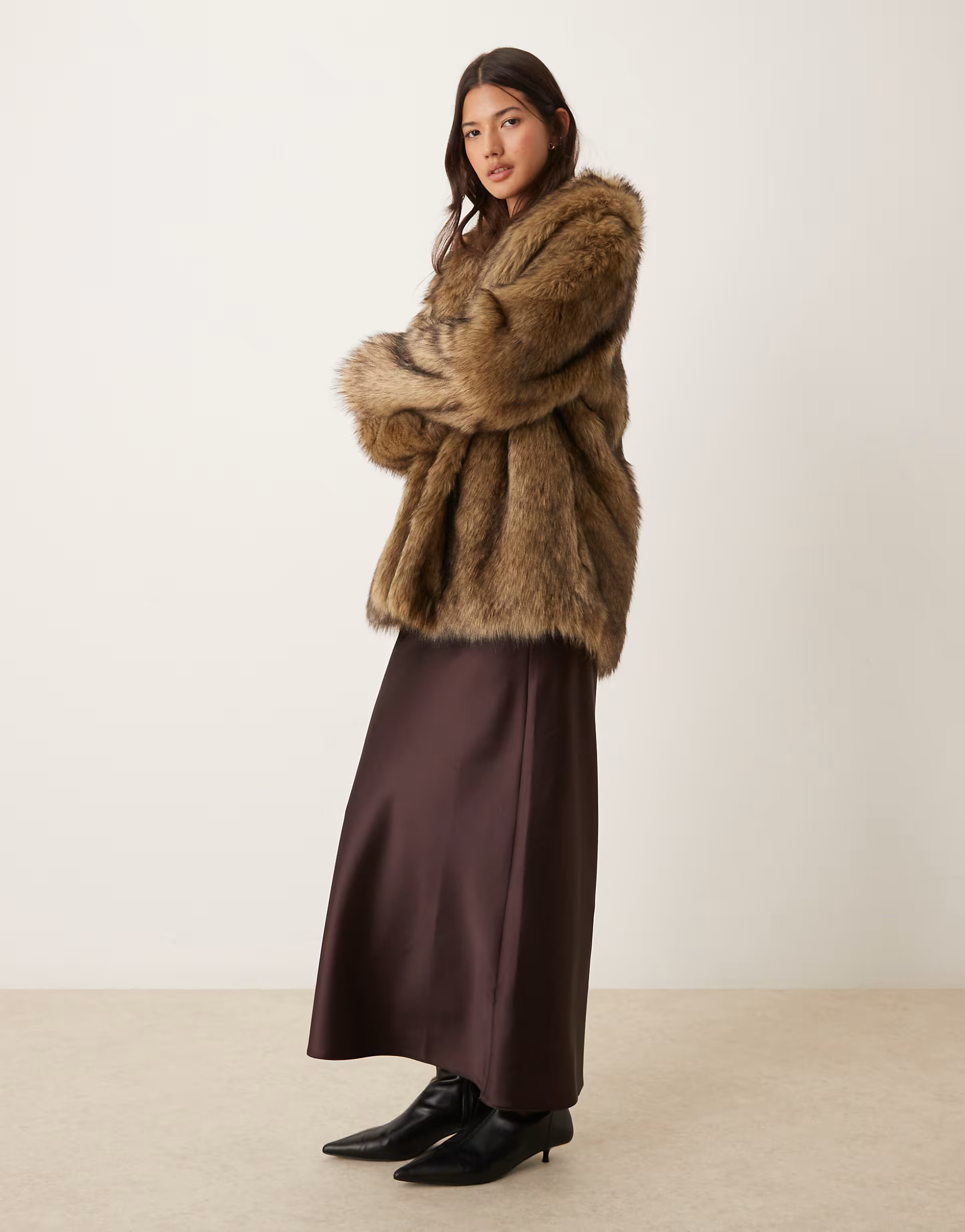 Abercrombie & Fitch faux fur coat in brown | ASOS (Global)
