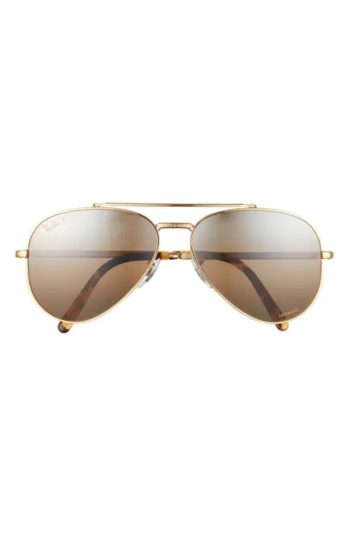 Ray-Ban New Aviator 58mm Polarized Pilot Sunglasses in Legend Gold/grad Dark Brown at Nordstrom | Nordstrom