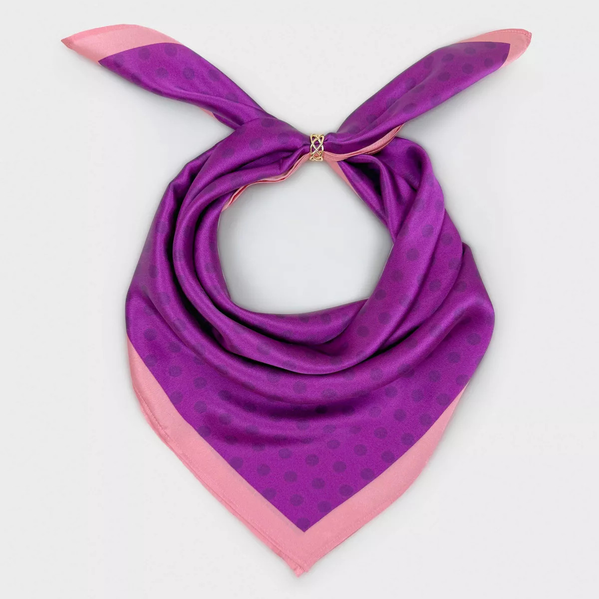 Women's 100% Pure Silk Polka-Dot Pattern Square Scarf with Pop Border & Sculptural Scarf Ring Set... | Target