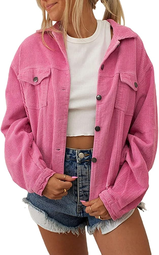 Franhais Womens Retro Corduroy Shirts Long Sleeve Button Down Shirt Casual Oversized Shacket Jack... | Amazon (US)