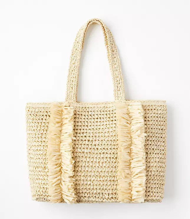 Fringed Straw Tote Bag | LOFT | LOFT
