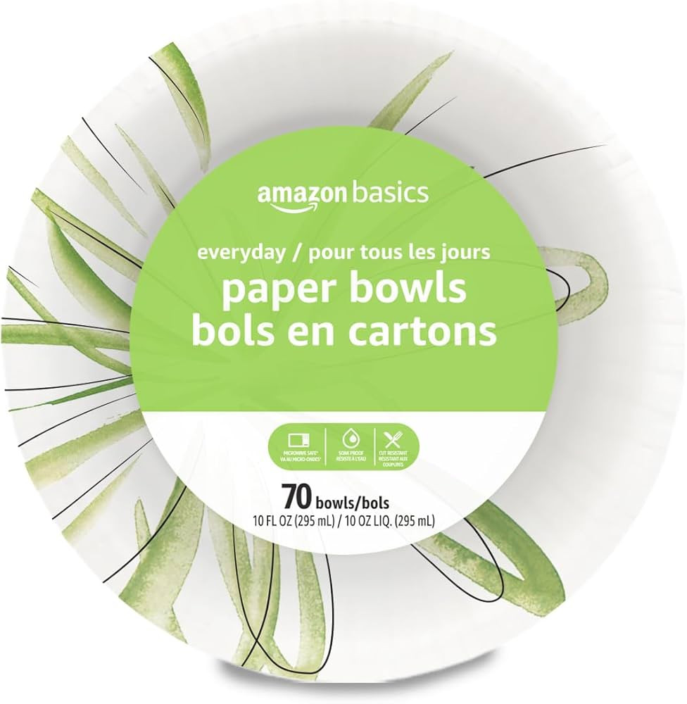 Amazon Basics Everyday Paper Bowls, 10 Oz, Disposable, 70 Count, White | Amazon (US)