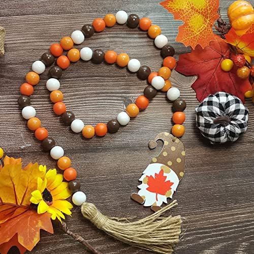 Fall Bead Garland, 41.7Inches Wooden Beads Garland with Tassel, Fall Tiered Tray Decor, Neutral Farm | Amazon (US)