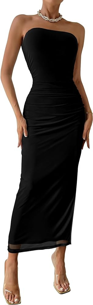 PRETTYGARDEN Women's Summer Maxi Bodycon Dresses Strapless Tube Top Printed Long Party Club Slit ... | Amazon (US)