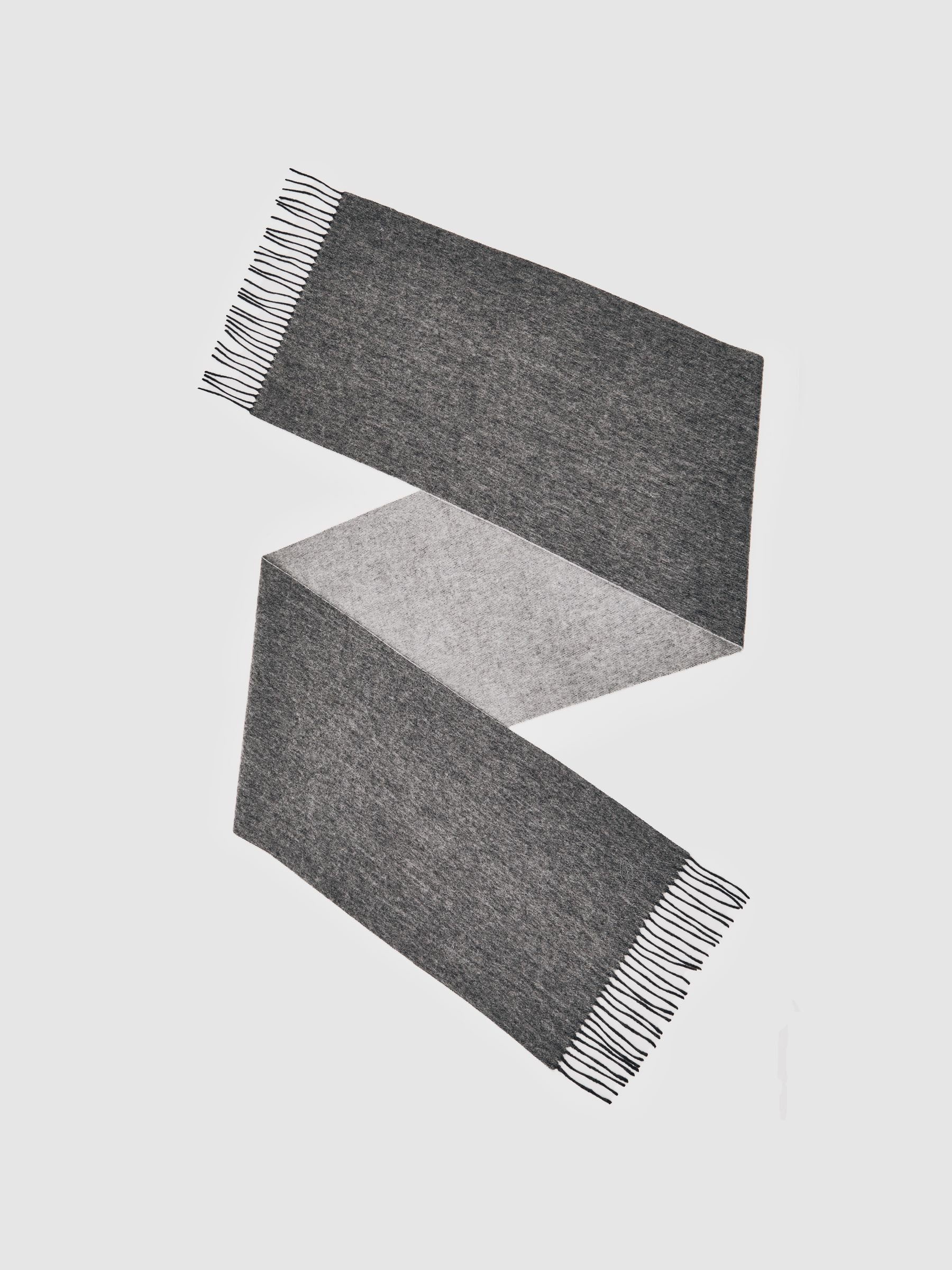 Wool-Cashmere Script-Logo Scarf in Mid Grey Melange/Light Grey | Reiss UK