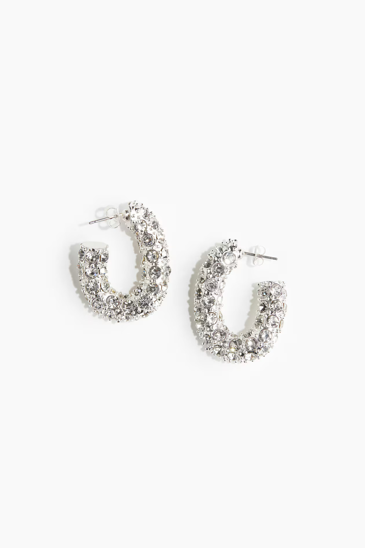 Rhinestone-decorated Hoop Earrings - Silver-colored - Ladies | H&M US | H&M (US + CA)