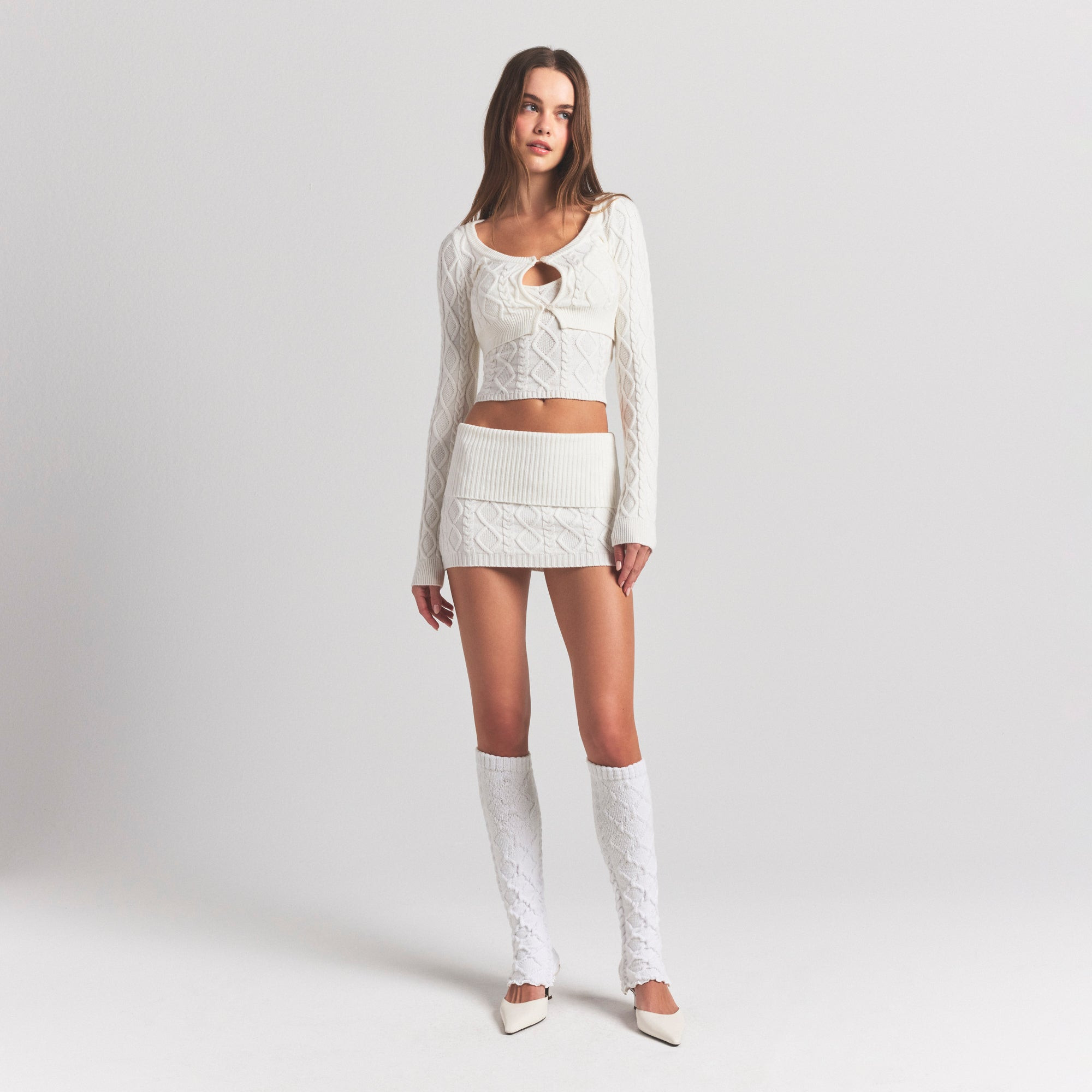 SKIMS Cable Knit Mini Skirt | White | 4XL | Sweater Knits | SKIMS (US)