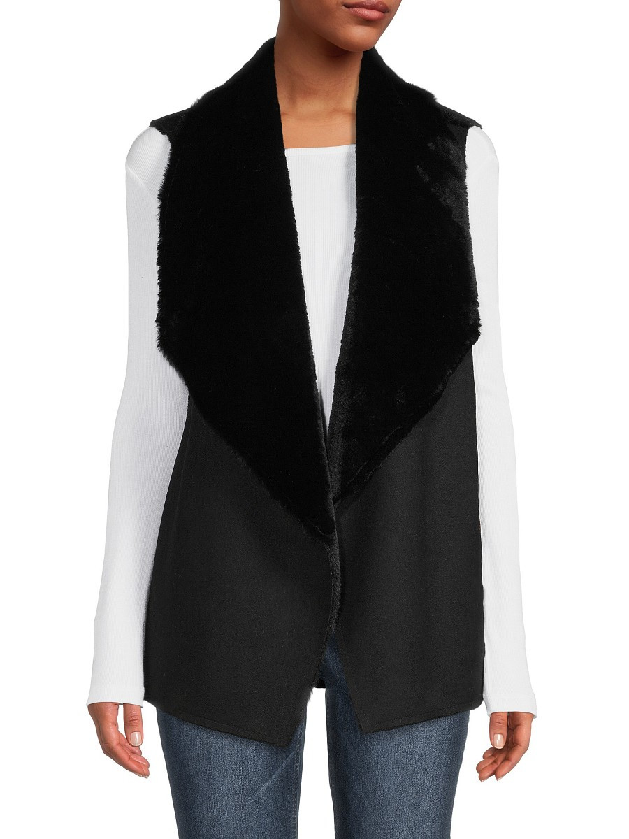 Michael Stars Women's Gemma Reversible Faux Shearling Vest - Black - Size M | Saks Fifth Avenue OFF 5TH