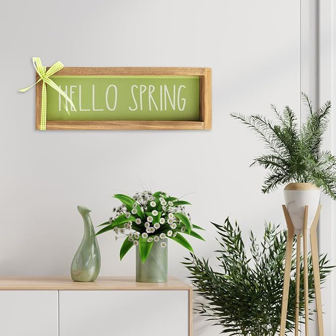 flangairy Hello Spring Decor Wooden Sign Centerpieces Tables Decorations Wall Office Desk Top Man... | Amazon (US)