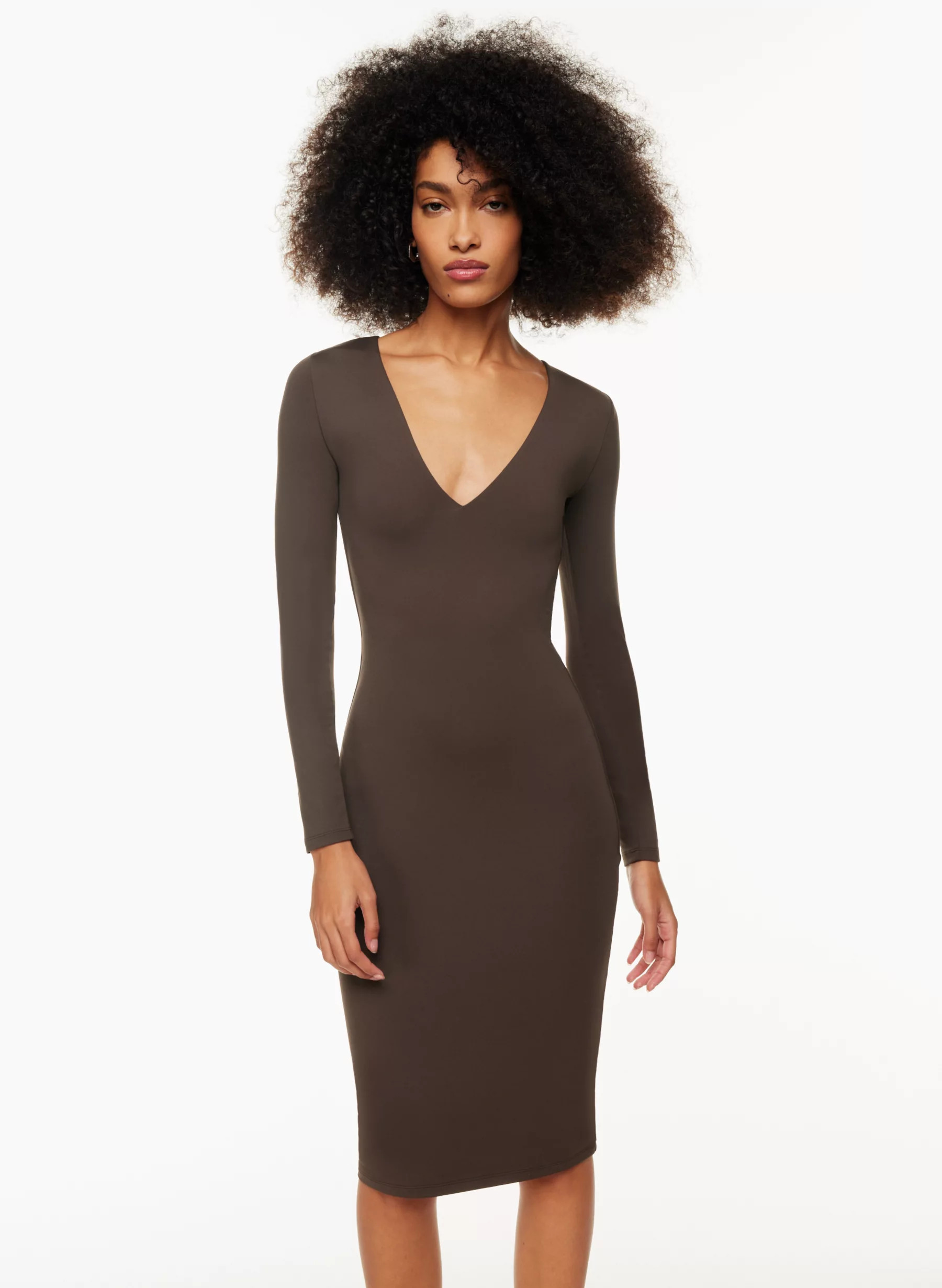 CONTOUR V-NECK LONGSLEEVE DRESS | Aritzia