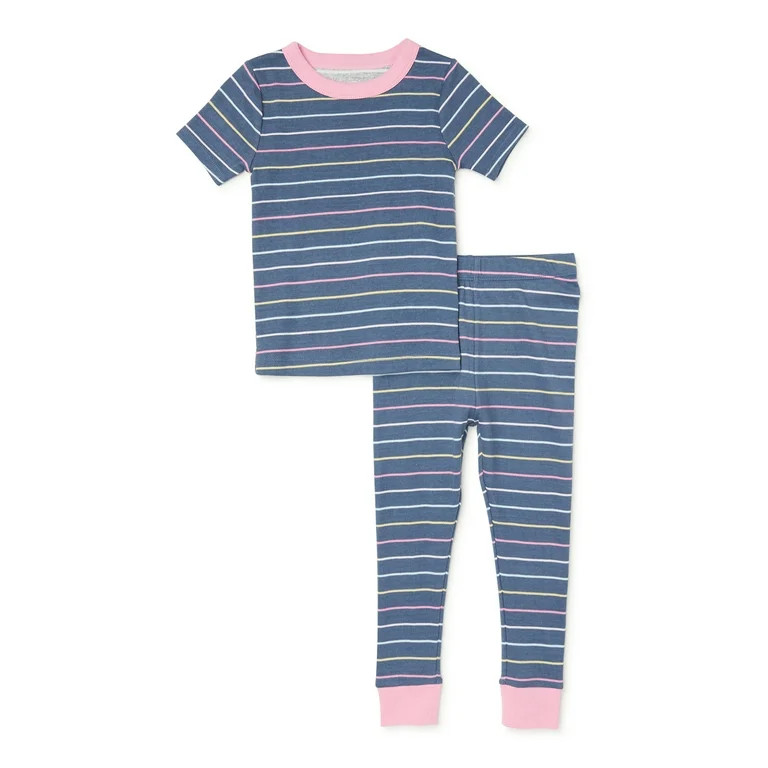 Wonder Nation Baby and Toddler Girls Cotton Tight Fit Top and Pants, 2-Piece Sleep Set, Sizes 12M... | Walmart (US)