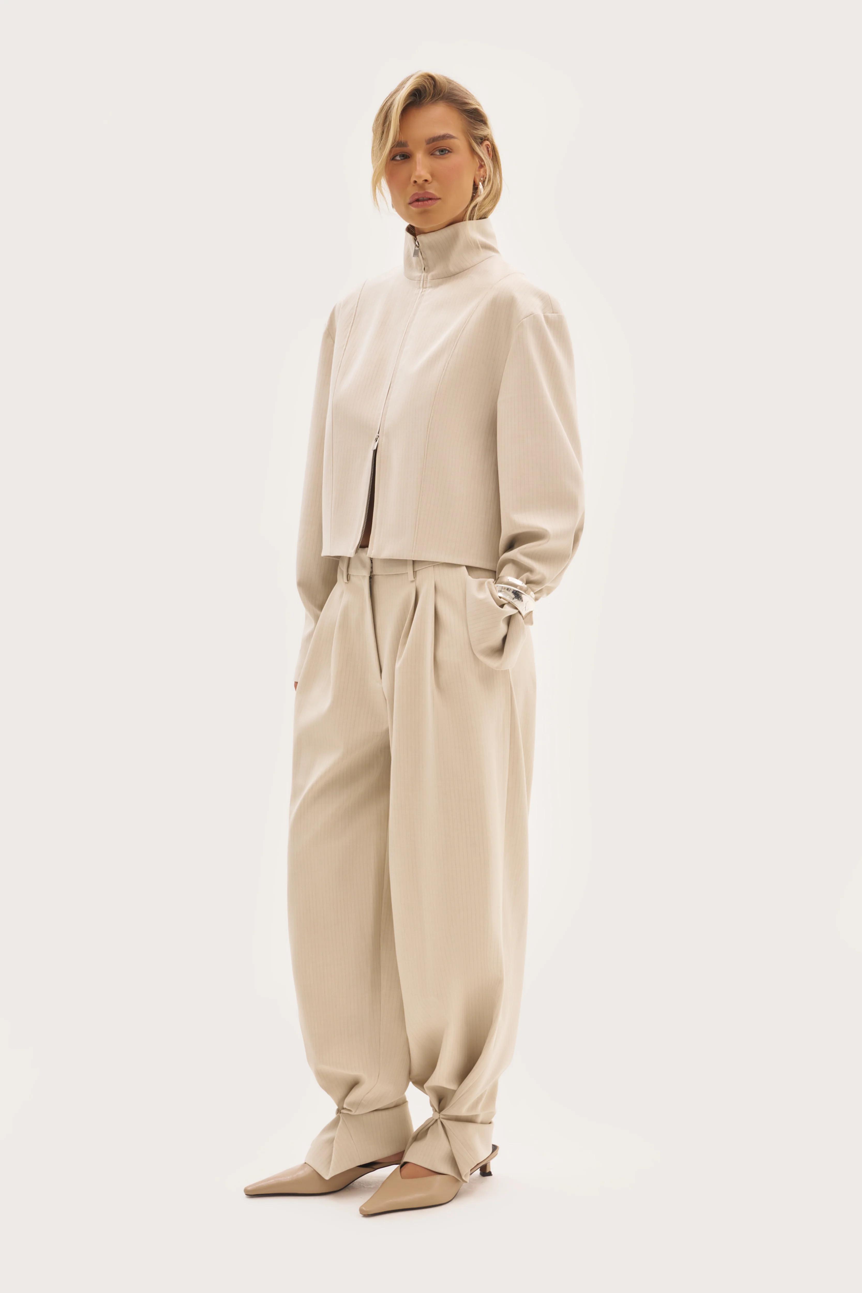 Polina Trousers With Cuff Detail - Beige | Maebe
