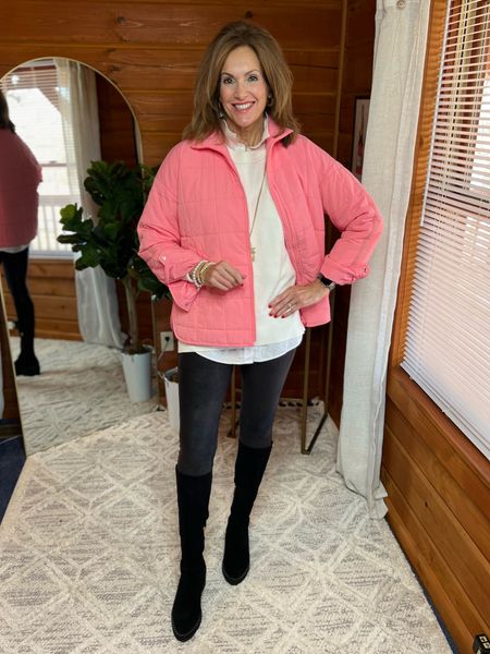 Leggings Style 
Lunch with friends and  everyday style 

Jacket - L
Tunic - L
Leggings- L Tall 10% off code - ANNIEKXSPANX 
Button Down - M
Suede boots - 10.5

#LTKshoecrush #LTKover40 #LTKstyletip