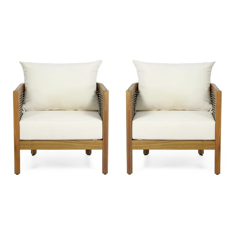 GDF Studio Morrow Cushioned Acacia Wood Outdoor Lounge Chair - Set of 2 - Beige | Walmart (US)
