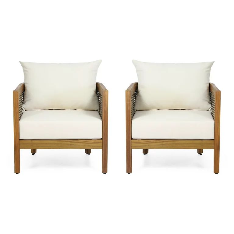 GDF Studio Morrow Cushioned Acacia Wood Outdoor Lounge Chair - Set of 2 - Beige | Walmart (US)