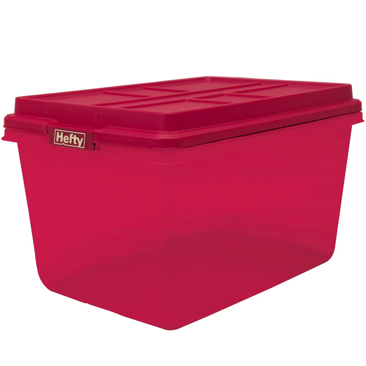 Hefty 72qt Hi-Rise Tinted Storage Box Red Lid with Latch and Gold Foil | Target