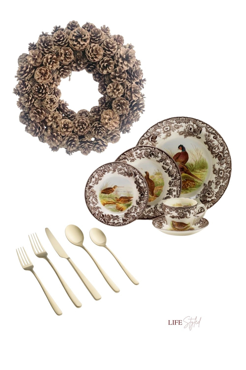 Holiday hosting mode: ON 🦃✨ Festive plates, timeless silverware, and that pine wreath touch that makes everything feel like Fall. 🍁 Who else is ready for Thanksgiving?

#LTKHome #LTKSeasonal #LTKParties