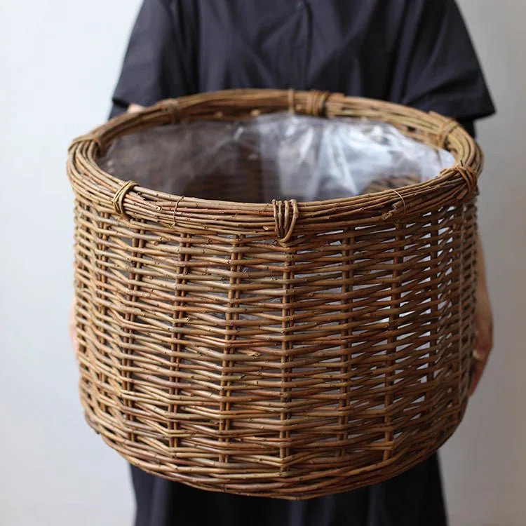 Rustic Round Wicker Planter with Liner | Wayfair North America