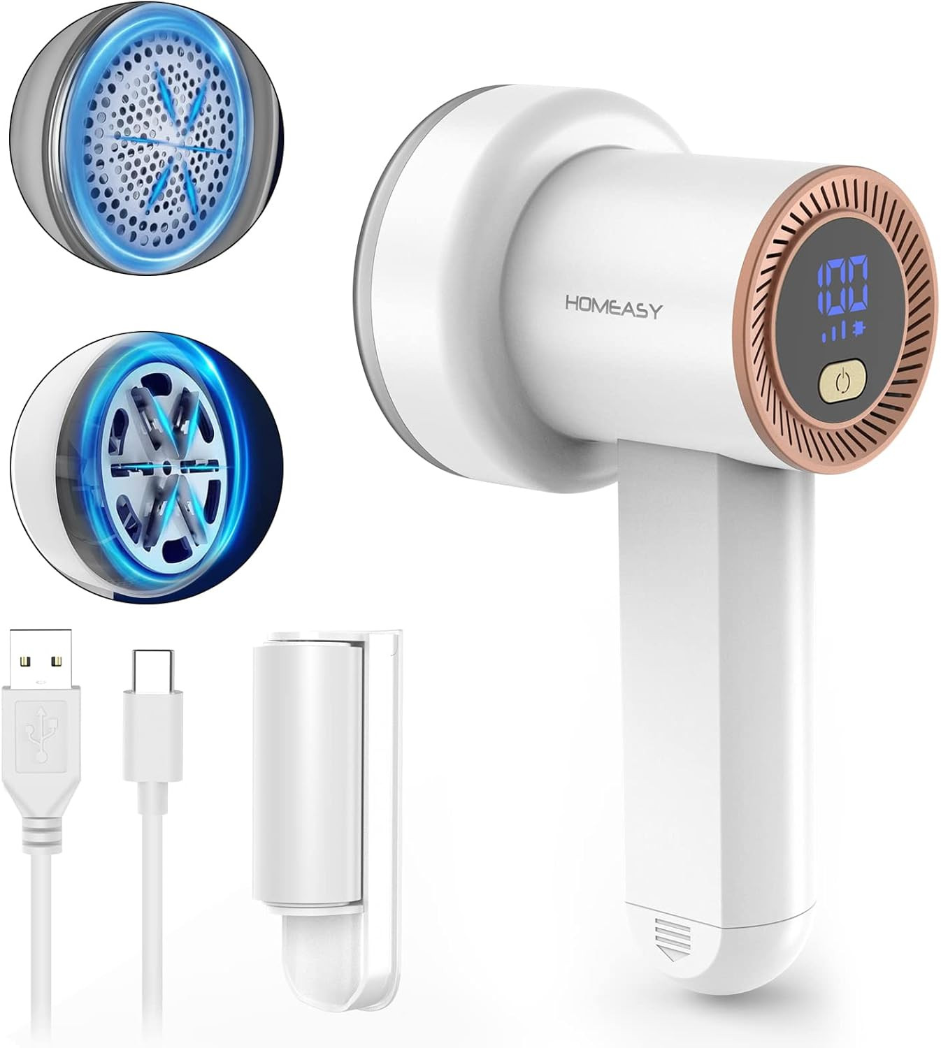 Fabric Shaver Fuzz Remover Rechargeable, HOMEASY Electric Lint with 3 Blades & LED Digital Displa... | Amazon (US)