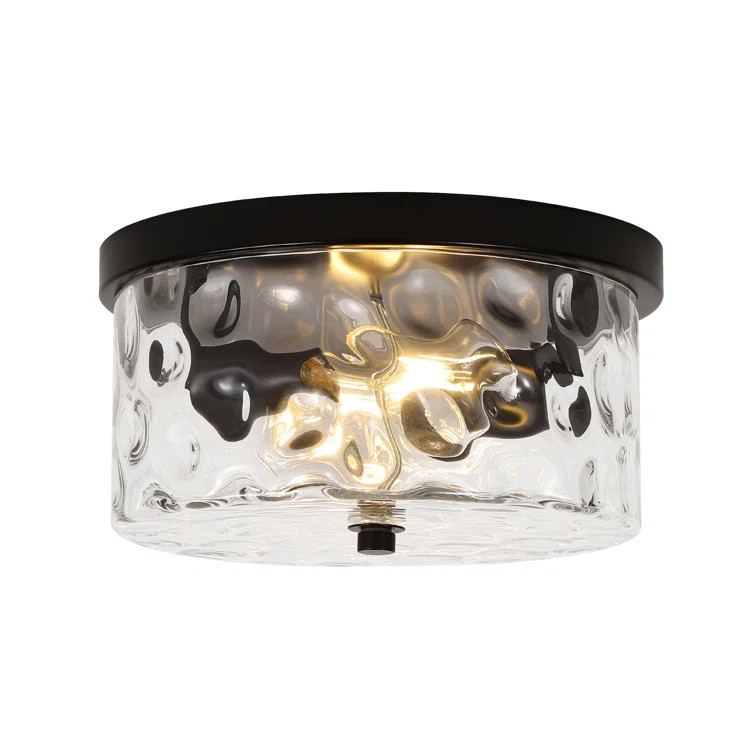 Alixandra 2-Light Flush Mount Ceiling Light With Clear Hammered Glass | Wayfair North America